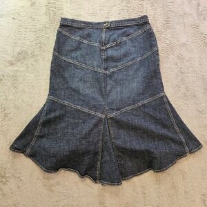 Bandolino Womens Stretch Denim Jean Flared Mermaid Midi Skirt Dark Wash Size 8